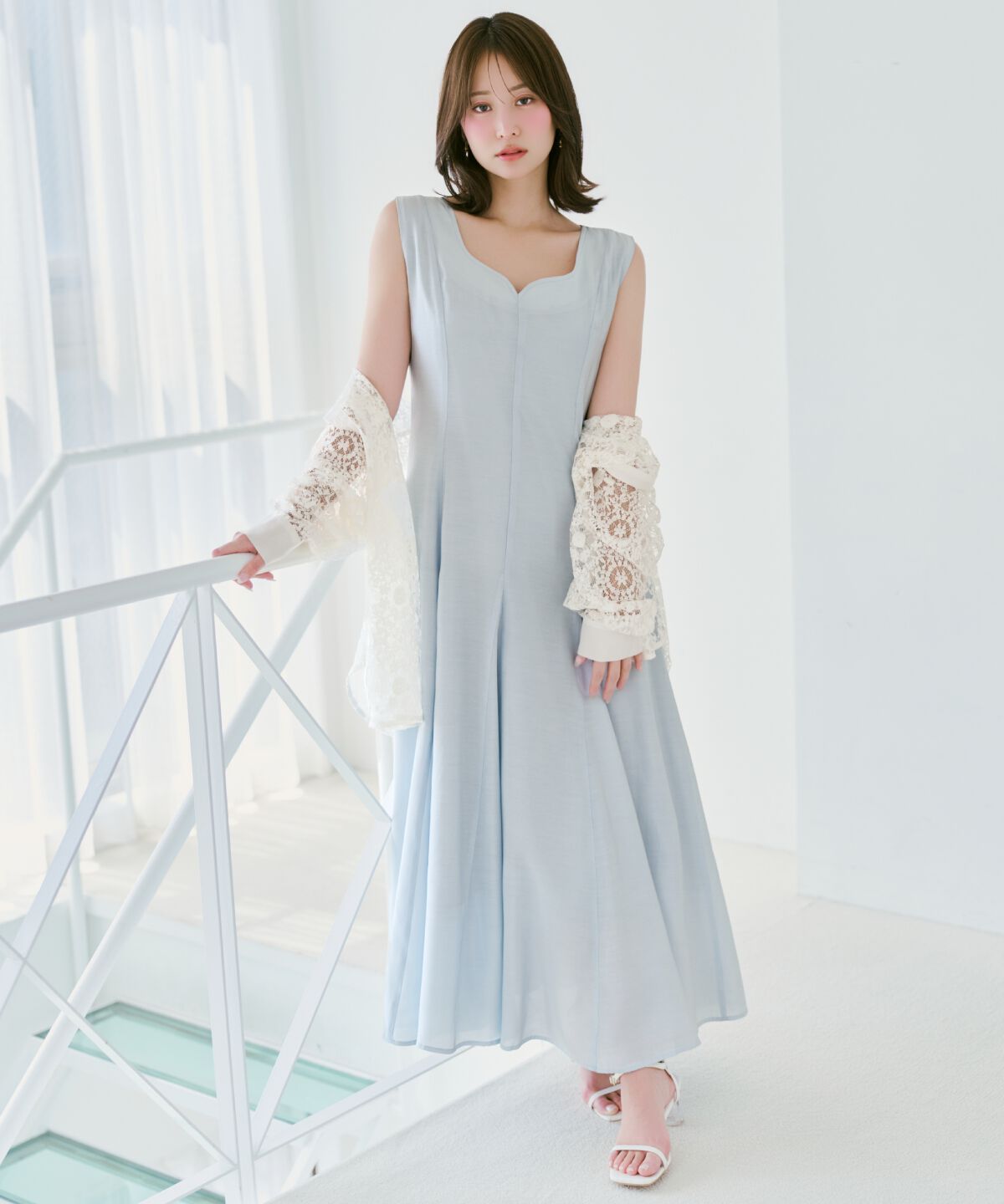 WILLSELECTION「バックリボンノースリーブAラインワンピース」|ワンピース|サックス
