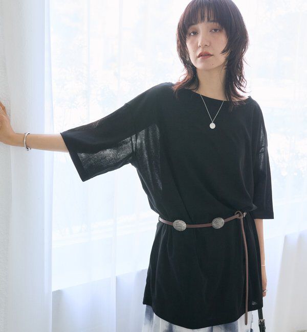  「予約【A・MONN】【吸水速乾/接触冷感】オープンネックチュニックTee」|Tシャツ・カットソー|