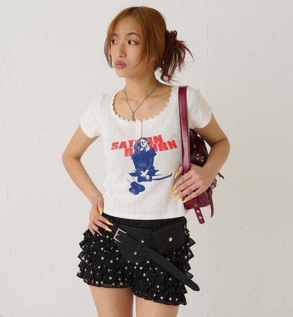  「シャーロットパターンメッシュS/Sトップス」|Tシャツ・カットソー|