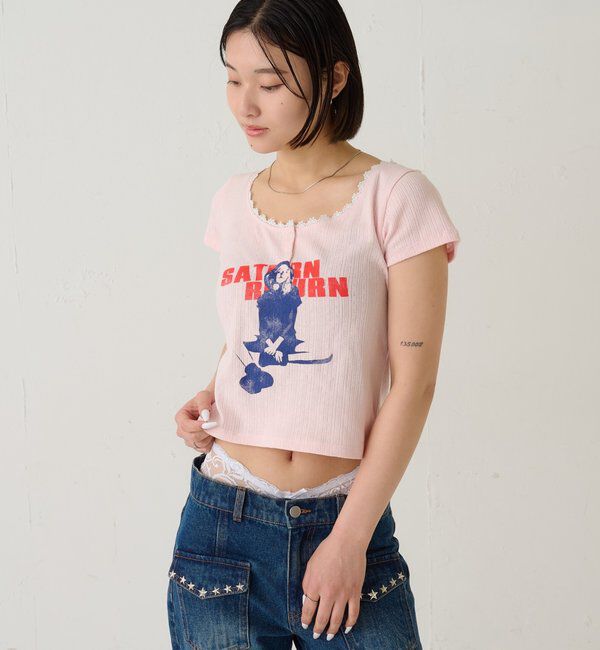  「シャーロットパターンメッシュS/Sトップス」|Tシャツ・カットソー|