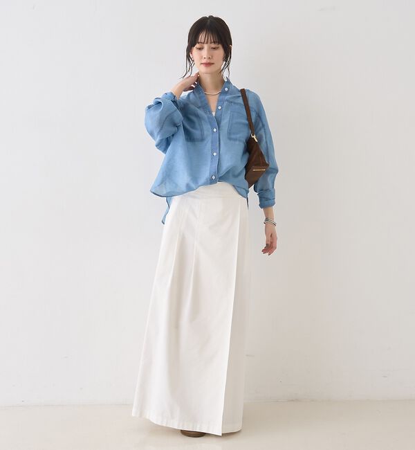 Rouge vif「【追加】シアーデニムスタンドネックシャツ/バンドカラーシャツ【予約】」|シャツ・ブラウス|