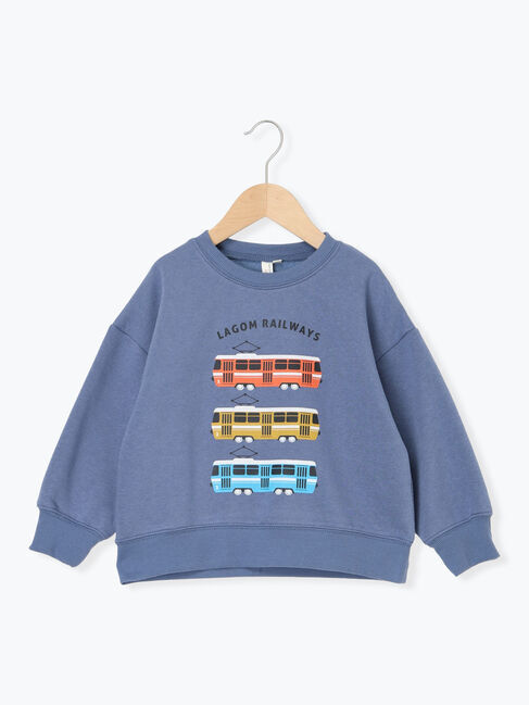 Samansa Mos2 Lagom「電車プリント裏起毛トレーナー」|Tシャツ・カットソー|ブルー