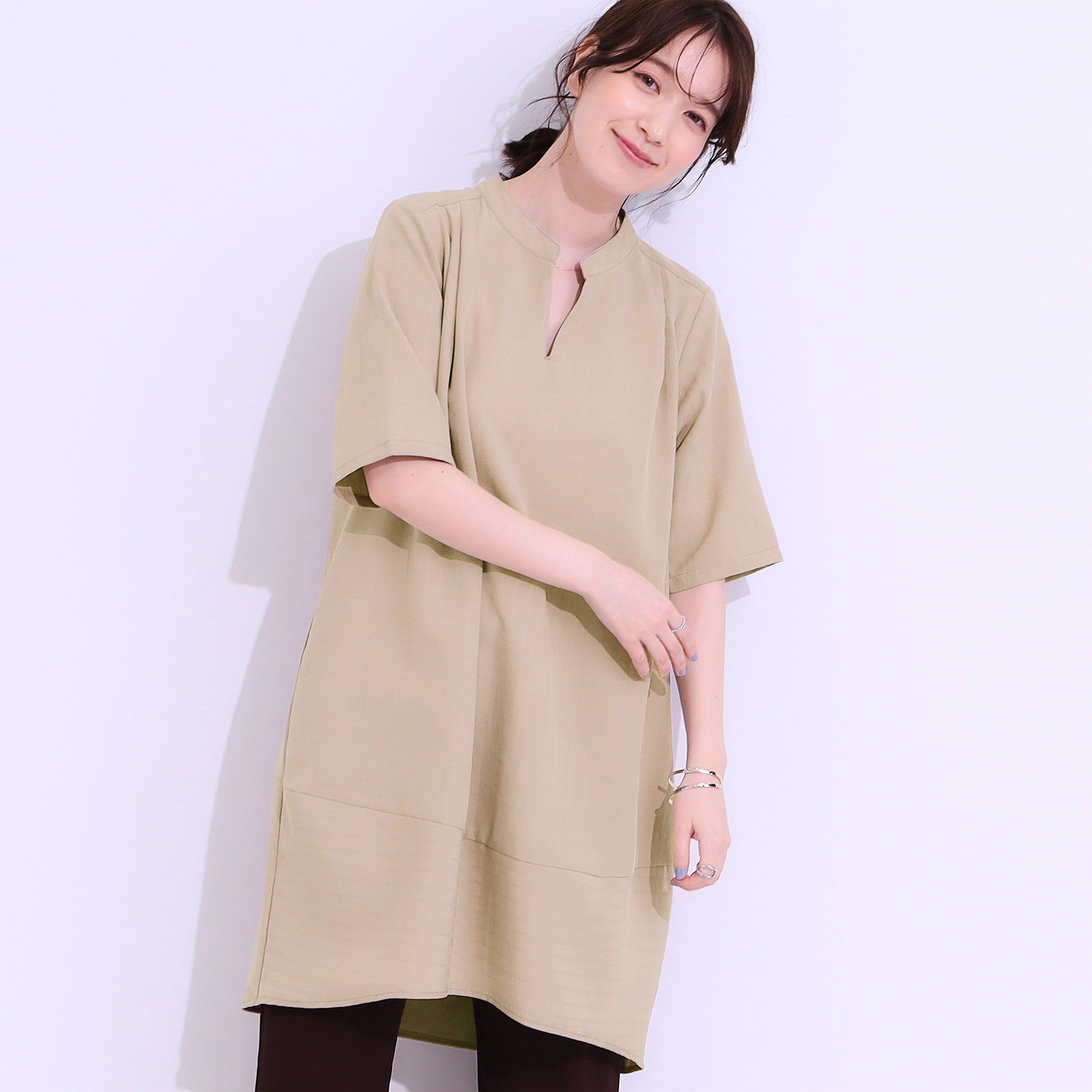 SHOO･LA･RUE「【洗える】楽に体型カバー叶う チュニックワンピース」|チュニック|ベージュ(352)