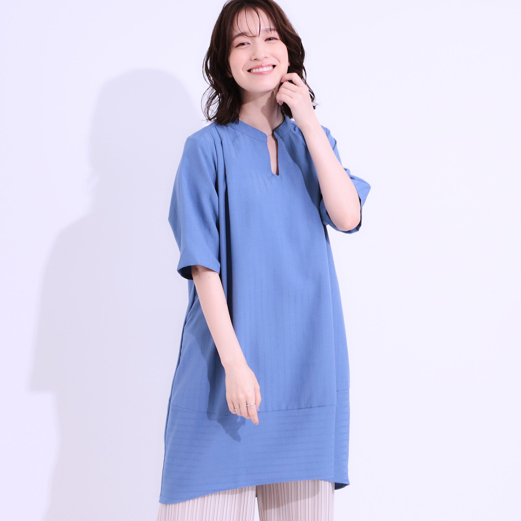 SHOO･LA･RUE「【洗える】楽に体型カバー叶う チュニックワンピース」|チュニック|ブルー(391)