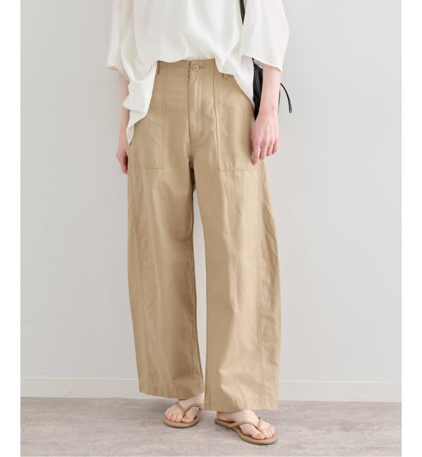 U by SPICK&SPAN「《追加予約》コットリネンバレルレッグルーズベイカーパンツ」|カーゴ|ベージュ