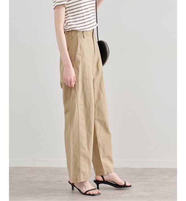 U by SPICK&SPAN「《追加予約》コットリネンバレルレッグルーズベイカーパンツ」|カーゴ|