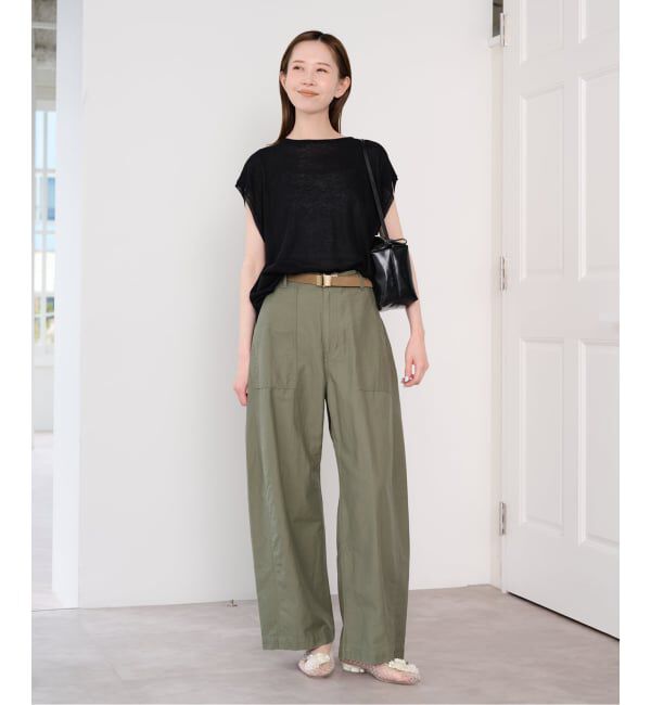 U by SPICK&SPAN「《追加予約》コットリネンバレルレッグルーズベイカーパンツ」|カーゴ|
