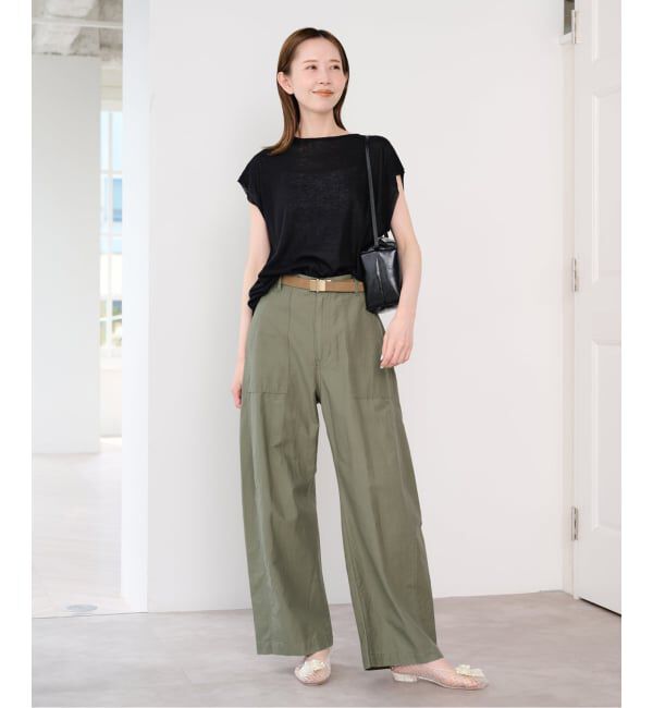 U by SPICK&SPAN「《追加予約》コットリネンバレルレッグルーズベイカーパンツ」|カーゴ|