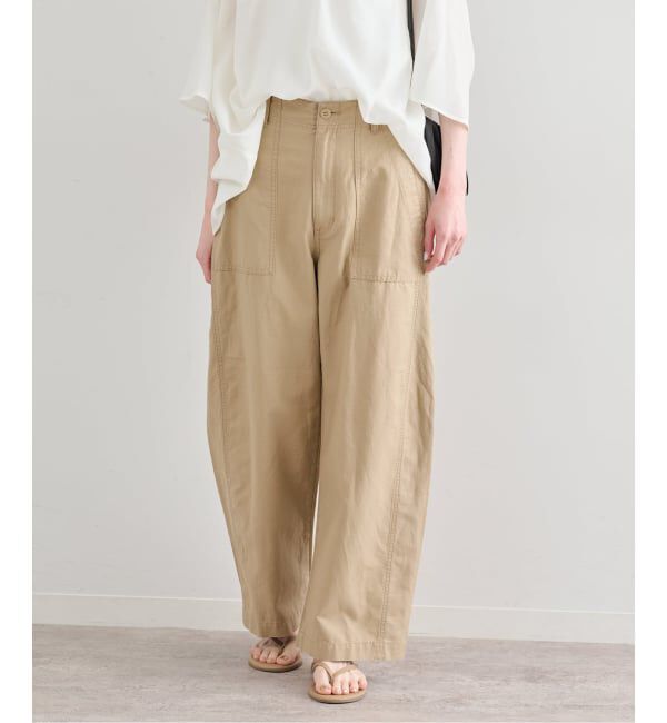 U by SPICK&SPAN「《追加予約》コットリネンバレルレッグルーズベイカーパンツ」|カーゴ|