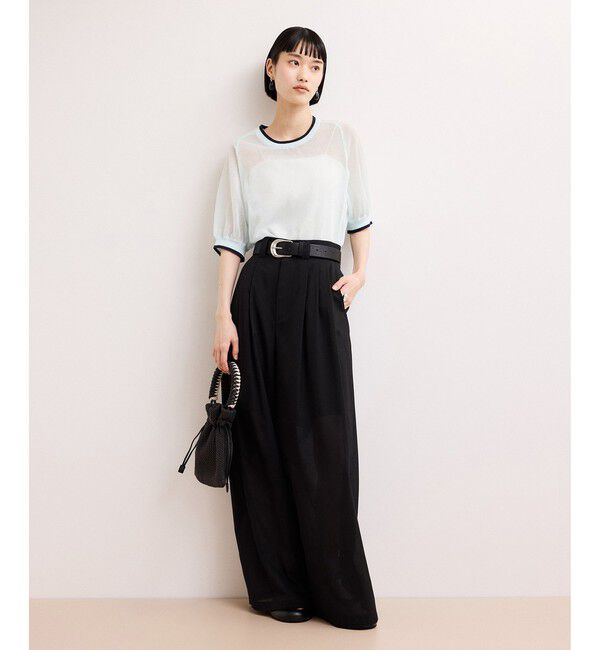 ADAM ET ROPE'「【WEB限定】リネンmixバイカラーシアーニットTシャツ」|Tシャツ・カットソー|