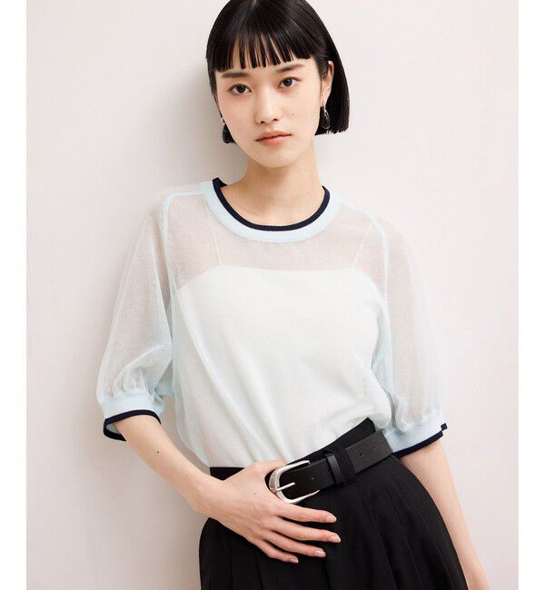 ADAM ET ROPE'「【WEB限定】リネンmixバイカラーシアーニットTシャツ」|Tシャツ・カットソー|
