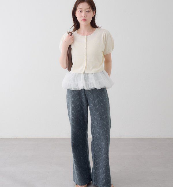  「【低身長サイズ/2サイズ展開】フラワーエンブロイダリーデニム」|デニム|