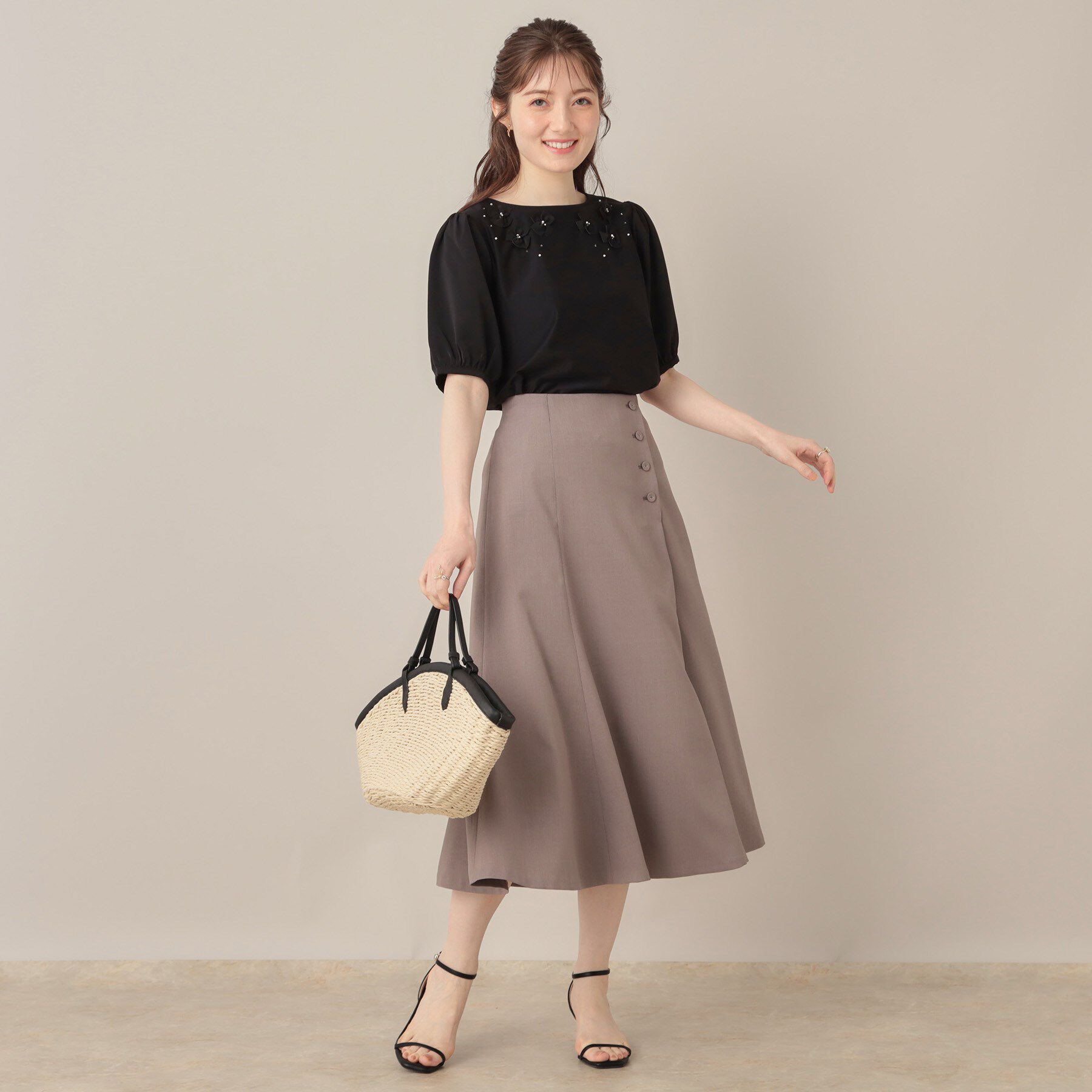Couture broach「【接触冷感・UVカット】シフォンフラワーエンブロドッキングカットソー」|Tシャツ・カットソー|