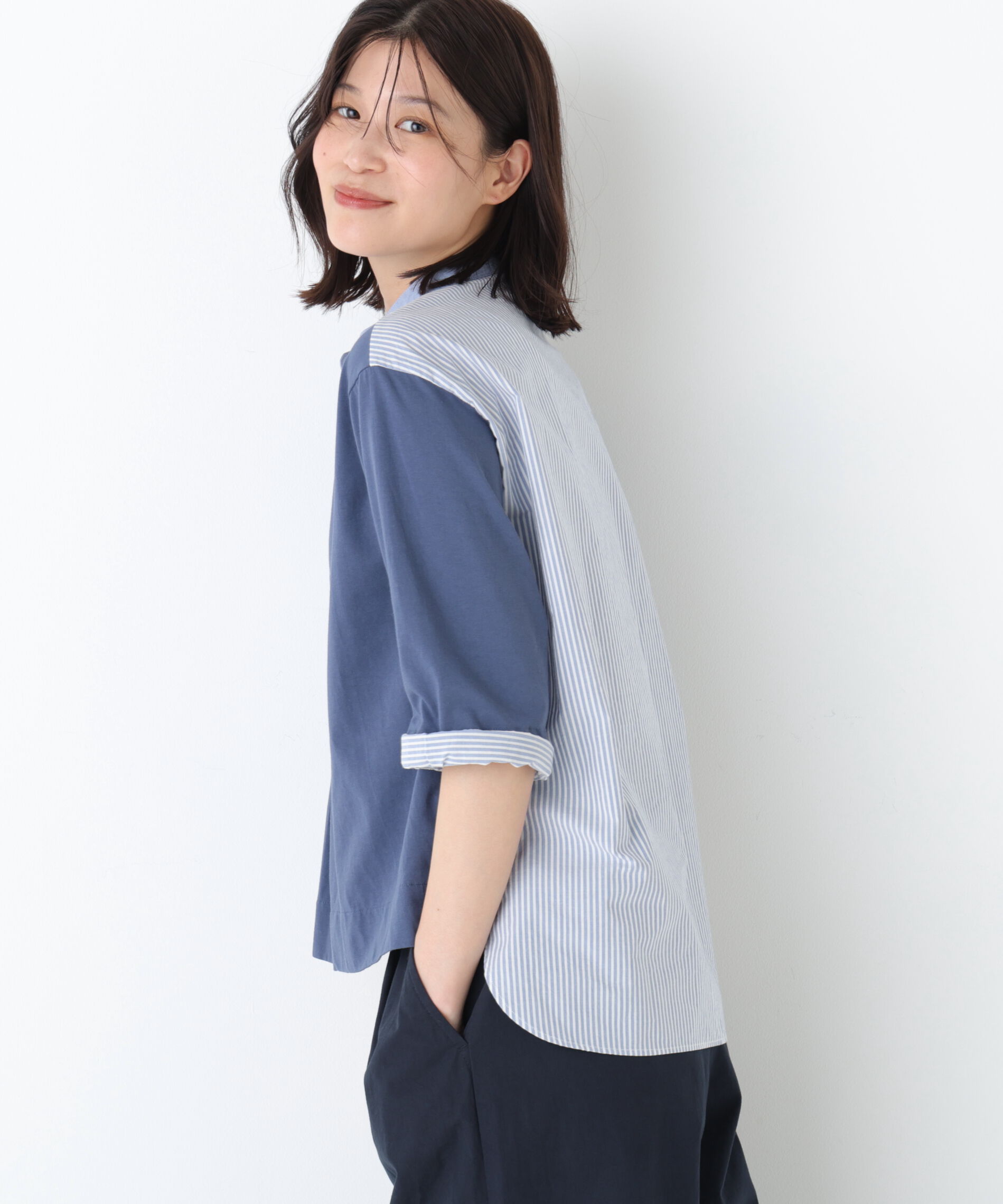  「◆異素材使い配色プルオーバー」|Tシャツ・カットソー|