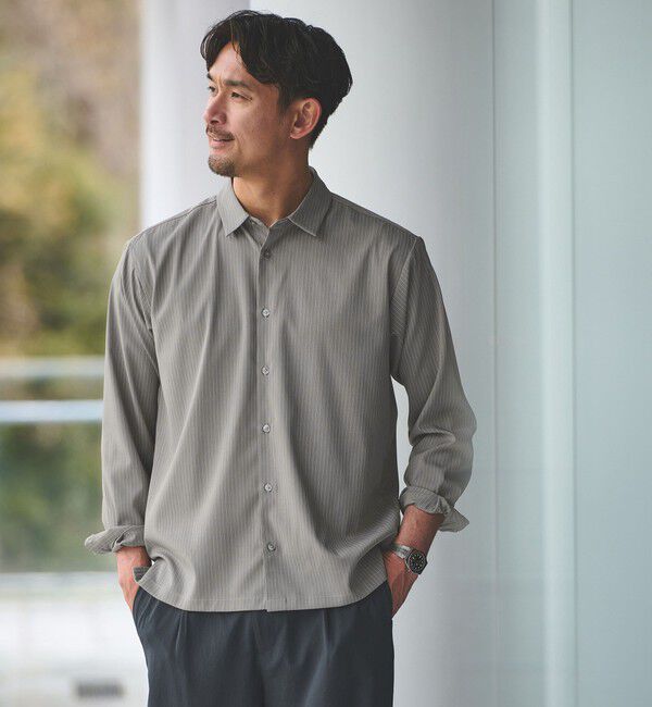 UNITED ARROWS green label relaxing「【WEB限定】JUST fit エアリー ストライプ シャツ」|シャツ・ブラウス|MD.GRAY