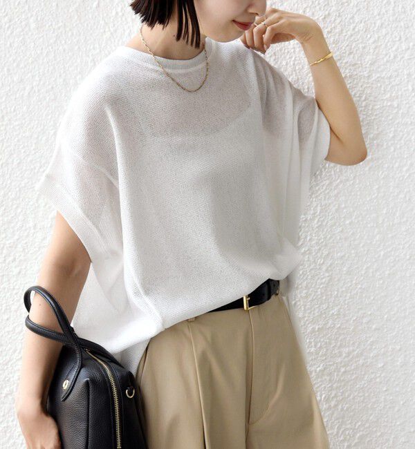 SHIPS for women「《予約》【WEB限定】シアー ワッフル スリット TEE」|Tシャツ・カットソー|