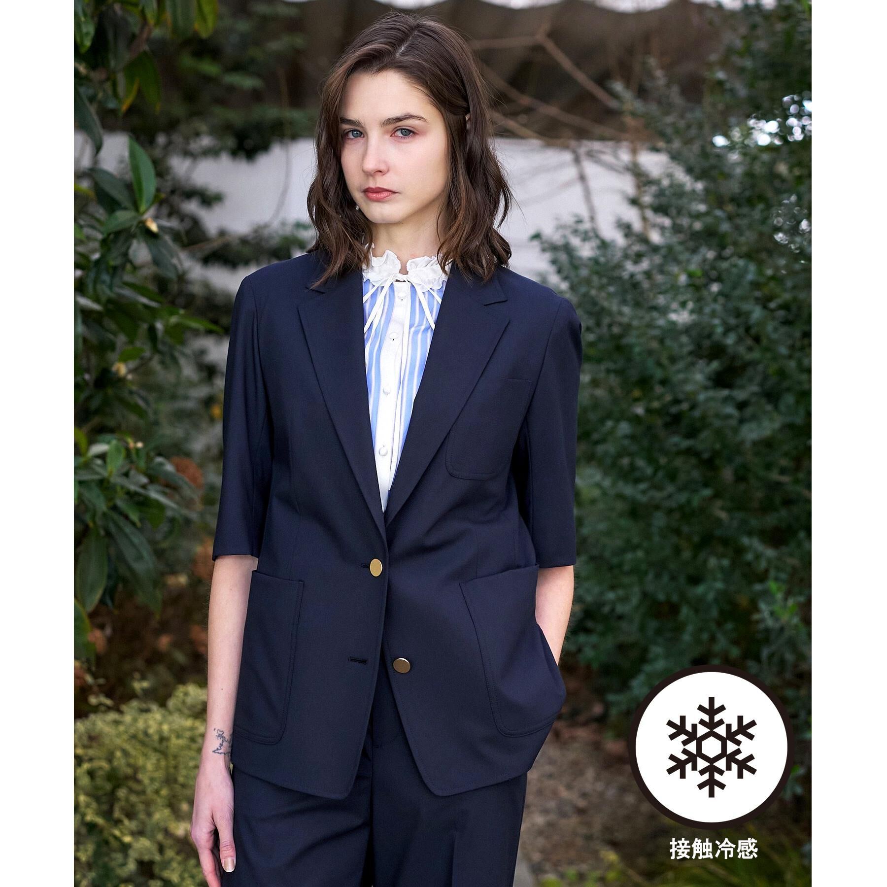 DRESSTERIOR「【接触冷感/セットアップ可】 2WAYストレッチスリークオータージャケット」|テーラードジャケット|ネイビー(094)