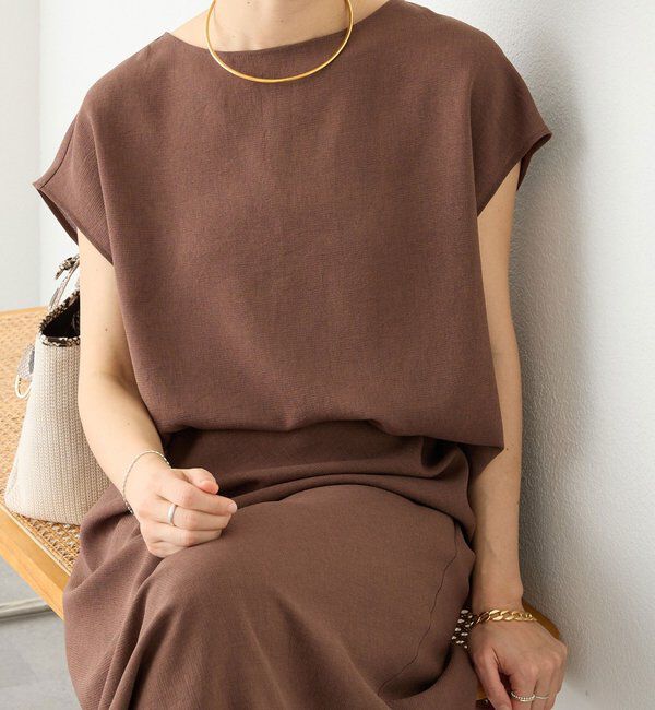  「【セットアップ着用可能/ドライタッチ/シワになりにくい】メッシュフレンチブラウス」|シャツ・ブラウス|ブラウン