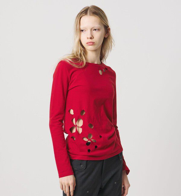 ATTISESSION「＜ATTISESSION＞フラワーモチーフ ホール ロングスリーブ Tシャツ」|Tシャツ・カットソー|RED