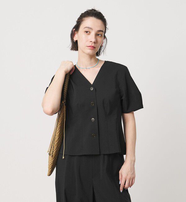 BEAUTY&YOUTH UNITED ARROWS「カーブスリーブ Vネック ブラウス UVカット 防シワ ウォッシャブル」|シャツ・ブラウス|