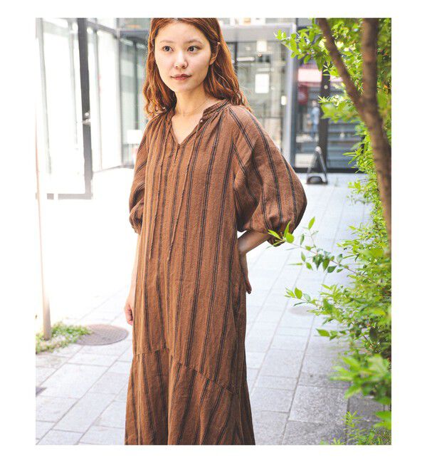 Ray BEAMS 「リネン バルーンスリーブ ワンピース」|ワンピース|BROWN STRIPE