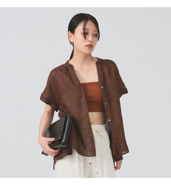 Ray BEAMS 「リネン スタンドカラー フレンチスリーブ シャツ」|シャツ・ブラウス|