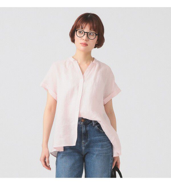 Ray BEAMS 「リネン スタンドカラー フレンチスリーブ シャツ」|シャツ・ブラウス|