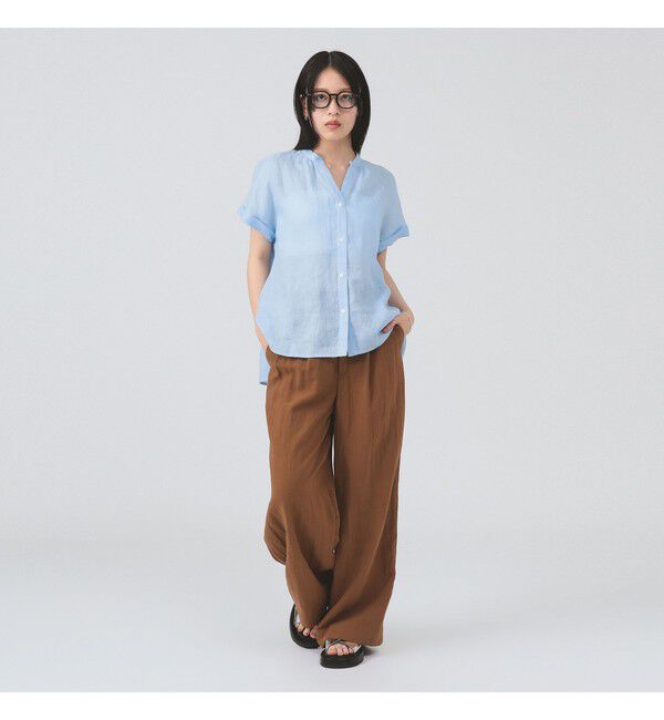 Ray BEAMS 「リネン スタンドカラー フレンチスリーブ シャツ」|シャツ・ブラウス|