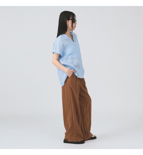 Ray BEAMS 「リネン スタンドカラー フレンチスリーブ シャツ」|シャツ・ブラウス|