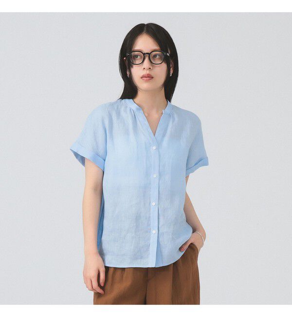 Ray BEAMS 「リネン スタンドカラー フレンチスリーブ シャツ」|シャツ・ブラウス|