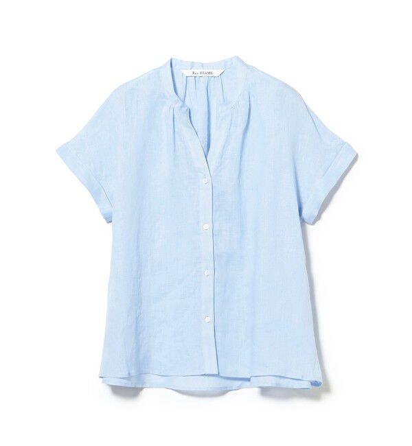 Ray BEAMS 「リネン スタンドカラー フレンチスリーブ シャツ」|シャツ・ブラウス|