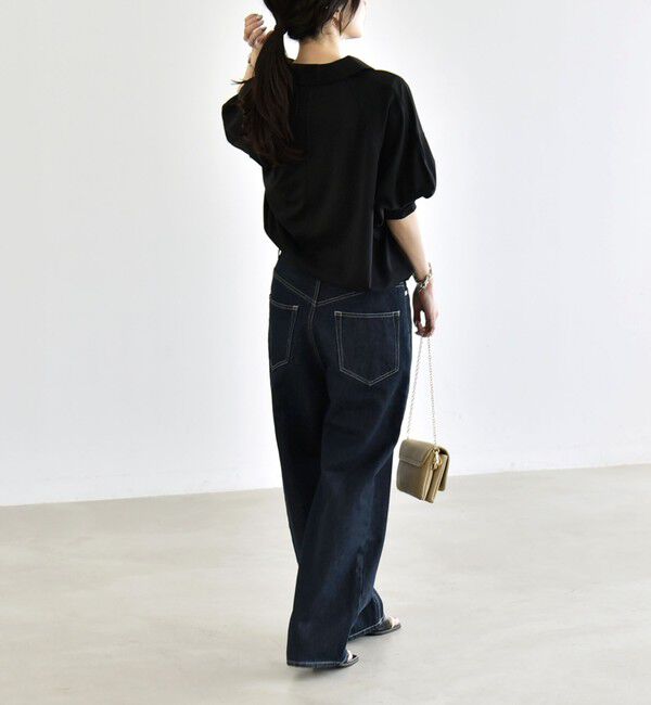 quaranciel「《予約》quaranciel:〈接触冷感/洗濯機可能〉シルク ミックス ポンチ ドロスト ポロ プルオーバー」|Tシャツ・カットソー|