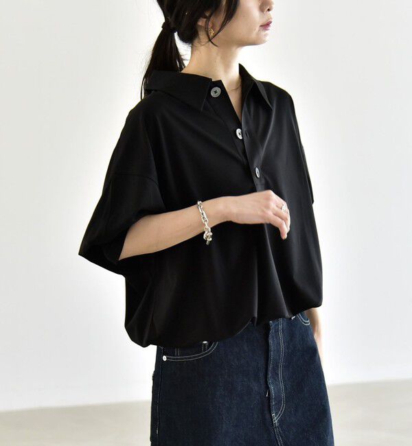quaranciel「《予約》quaranciel:〈接触冷感/洗濯機可能〉シルク ミックス ポンチ ドロスト ポロ プルオーバー」|Tシャツ・カットソー|