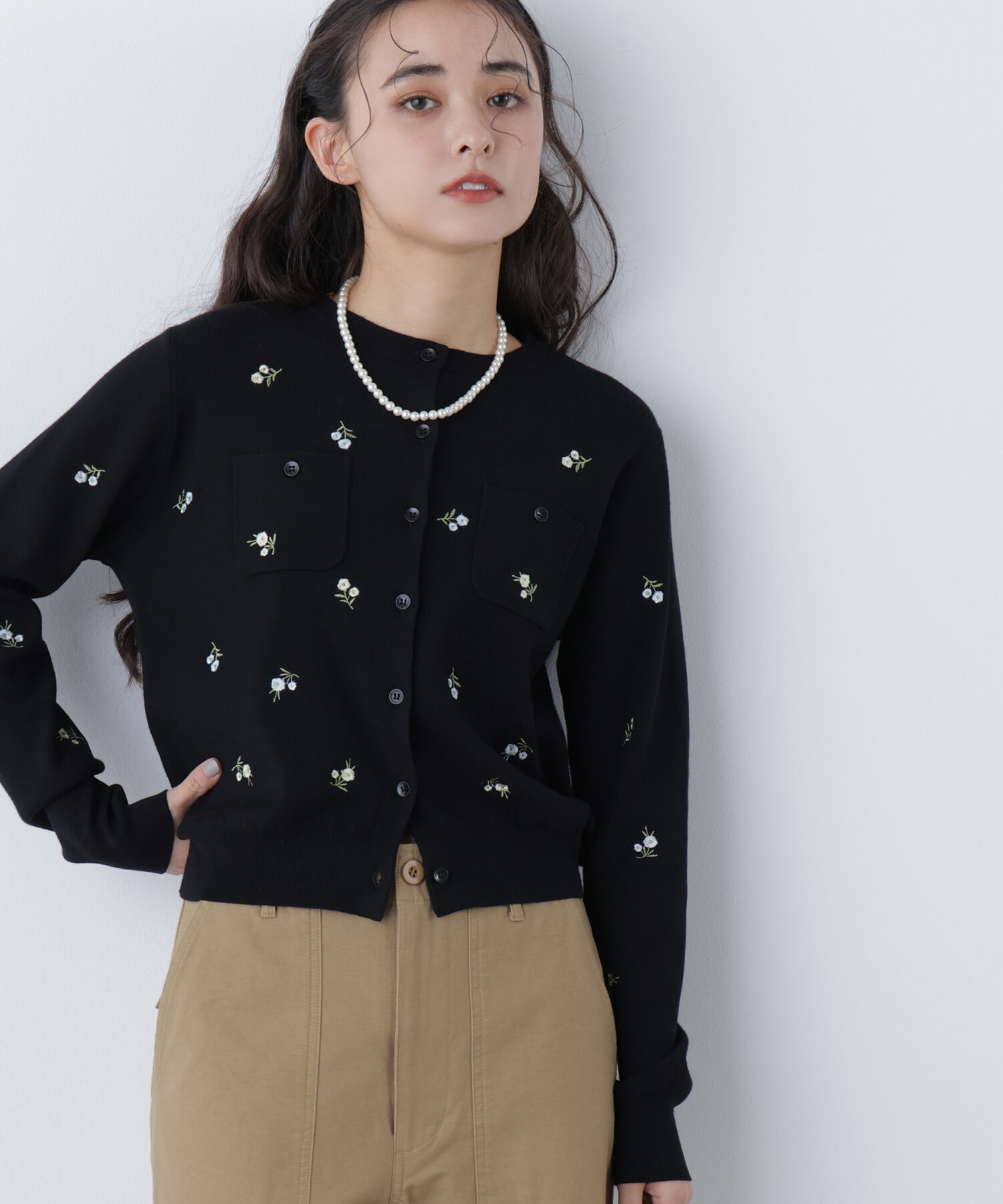  「〈N.〉フラワー刺繍ポケットカーデ」|ニット・セーター|
