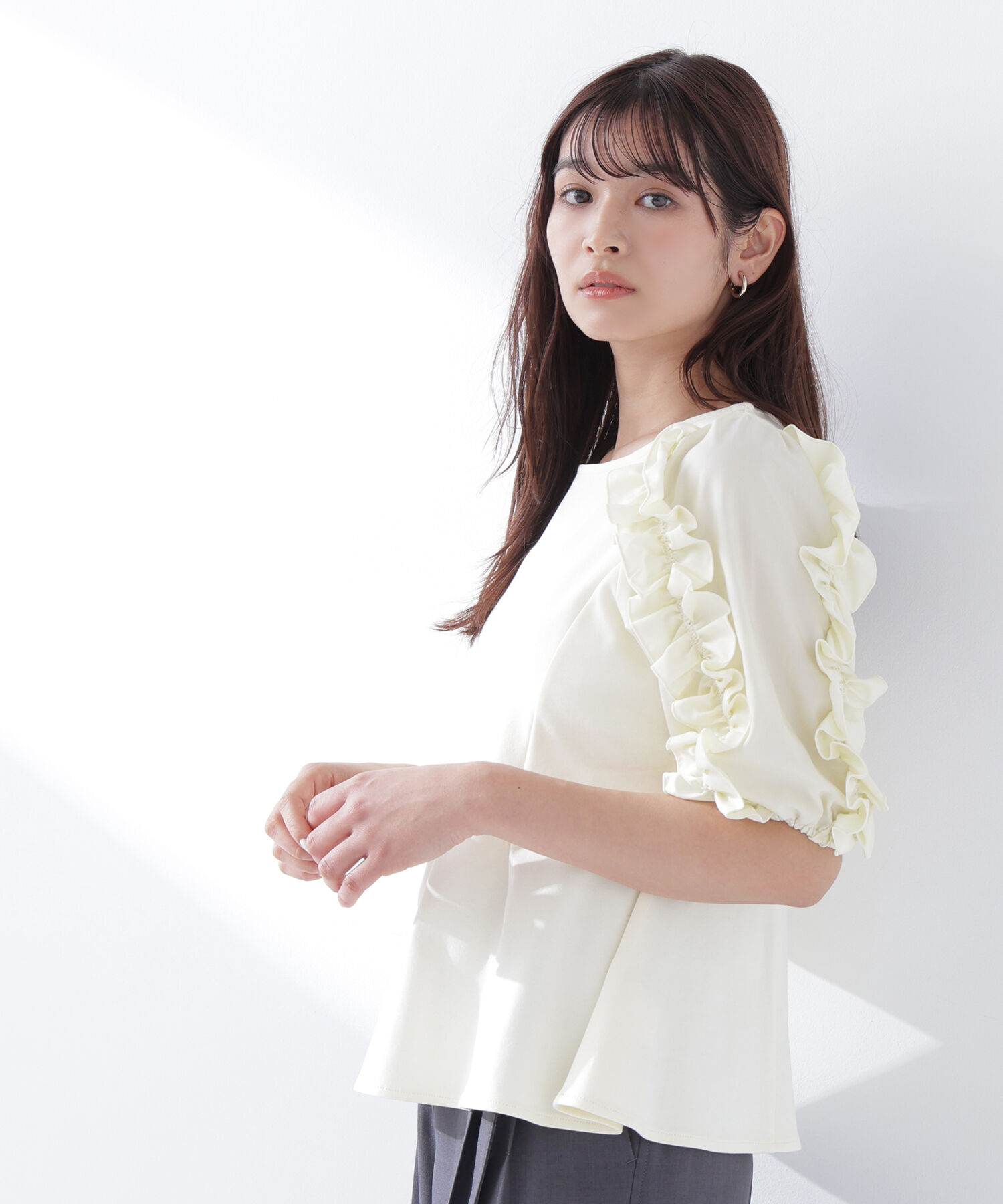  「フリルスリーブドッキングカットソー」|Tシャツ・カットソー|イエロー
