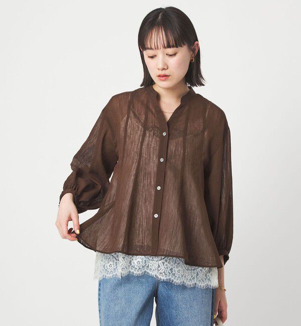 UNITED ARROWS green label relaxing「ラミーライク マチフレア ロングスリーブ ブラウス 通気性」|シャツ・ブラウス|DK.BROWN
