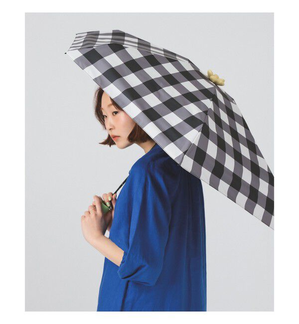 Ray BEAMS 「フラワー チェック 晴雨兼用 折りたたみ傘　　紫外線対策 UVカット 日傘 雨 旅行 レイングッズ」|傘|BLACK