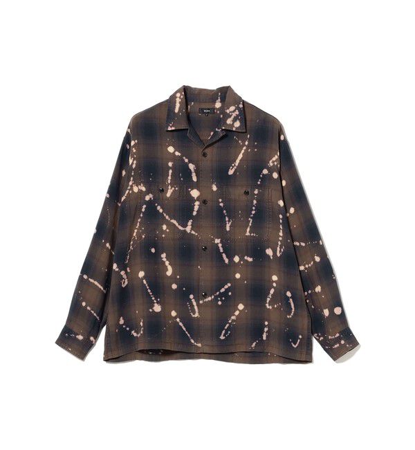 BEAMS「ブリーチ オンブレチェック オープンカラーシャツ【リラックスフィット】」|シャツ・ブラウス|BROWN