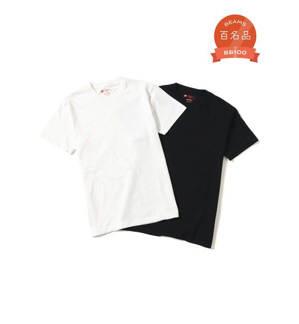 BEAMS「BEAMS｜【別注】Hanes / Mix Japan Fit 2Pack T-shirts｜半袖 クルーネック 2枚組｜丸胴編み 」|インナー|WHITE/BLACK