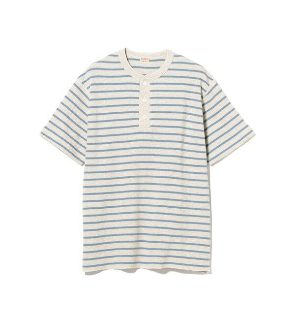 BEAMS PLUS「Healthknit / 別注 Honeycomb Thermal Henry Neck T-shirt Horizontal Stripe」|Tシャツ・カットソー|OATMEAL*F.SAX