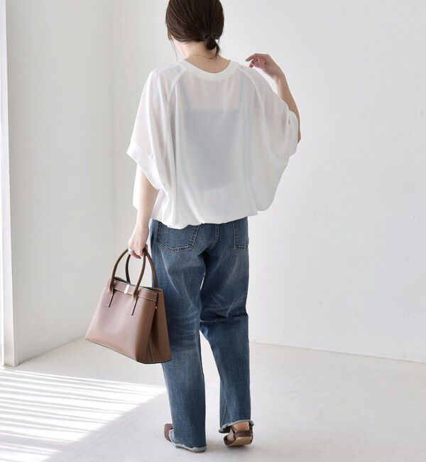 quaranciel「《予約》quaranciel:〈手洗い可能〉ジョーゼット ハーフスリーブ ドロスト ルーズ ブラウス」|シャツ・ブラウス|