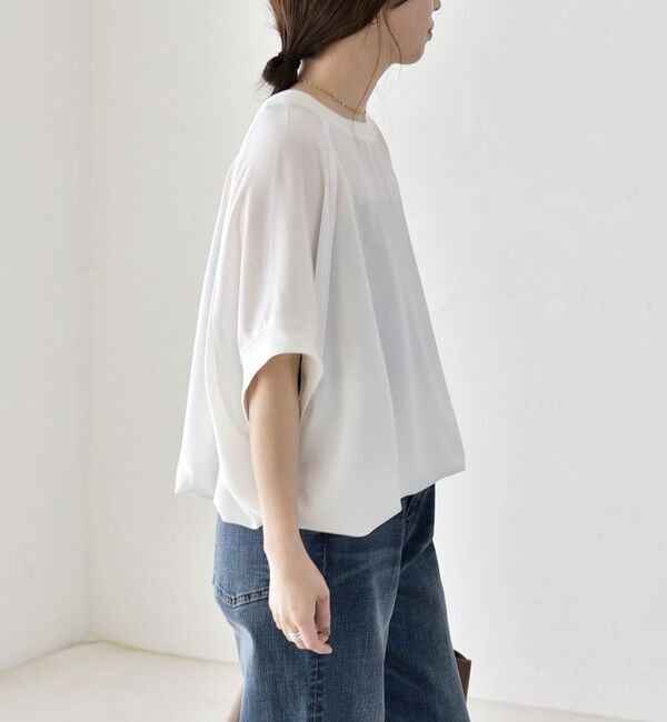 quaranciel「《予約》quaranciel:〈手洗い可能〉ジョーゼット ハーフスリーブ ドロスト ルーズ ブラウス」|シャツ・ブラウス|