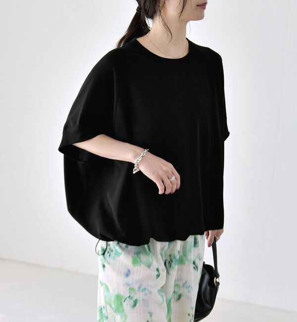 quaranciel「《予約》quaranciel:〈手洗い可能〉ジョーゼット ハーフスリーブ ドロスト ルーズ ブラウス」|シャツ・ブラウス|