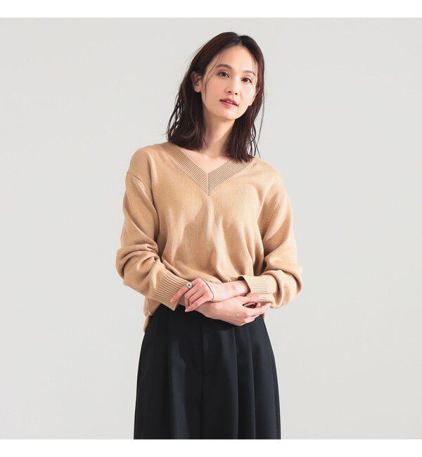 Demi-Luxe BEAMS 「コットンシルク Vネック プルオーバー」|ニット・セーター|BEIGE