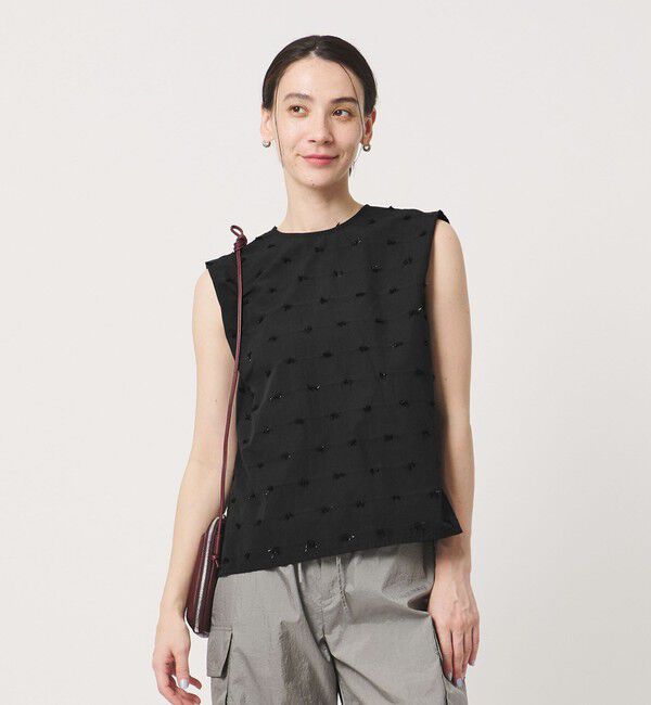 BEAUTY&YOUTH UNITED ARROWS「ドット ジャガード ノースリーブブラウス ウォッシャブル」|シャツ・ブラウス|BLACK