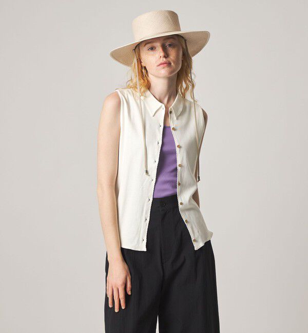STEVEN ALAN「＜Steven Alan＞コットン ポロカラー ノースリーブ トップス」|Tシャツ・カットソー|OFF WHITE