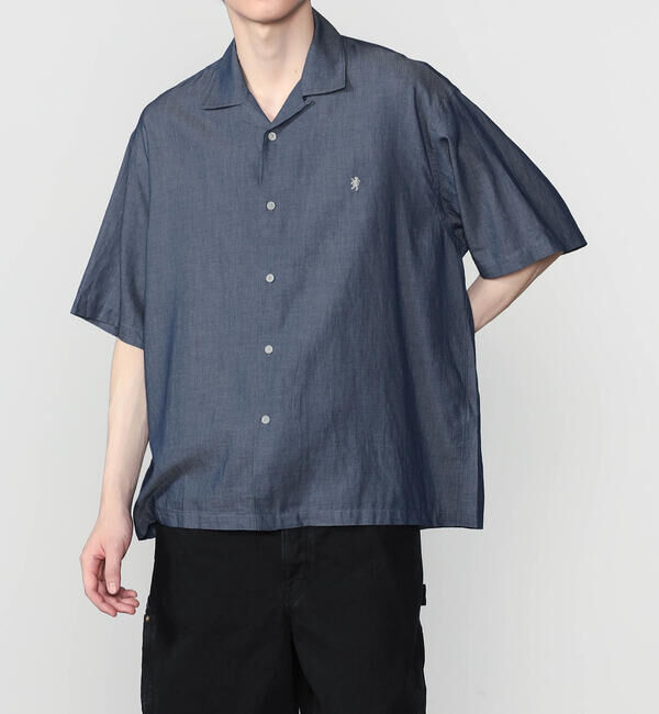 GYMPHLEX「Gymphlex | シアーインディゴ 半袖オープンカラーシャツ MEN」|シャツ・ブラウス|INDIGO