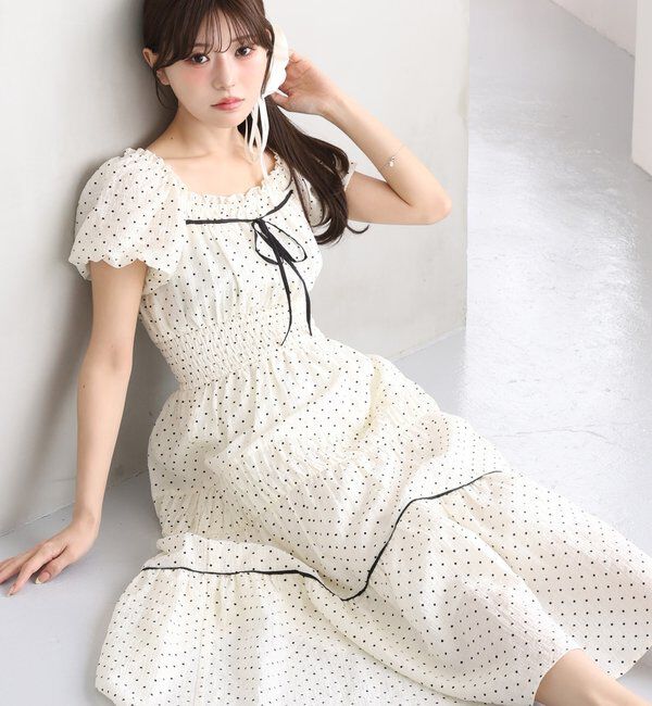  「【新色追加/XSサイズあり】ウエストシャーリングリボンロングワンピース」|ワンピース|