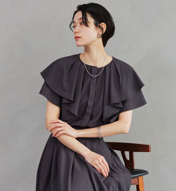 UNITED ARROWS green label relaxing「Breeze Cool  ラッフル ブラウス マシンウォッシャブル 吸水速乾 通気性 UVカット」|シャツ・ブラウス|DK.GRAY