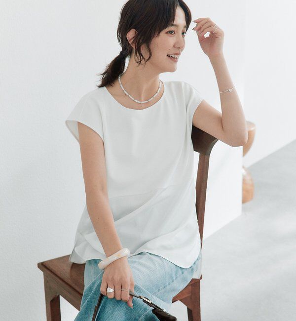  「予約【接触冷感/吸水速乾/紫外線防止/防シワ性】サテンコンビフレンチプルオーバー」|Tシャツ・カットソー|